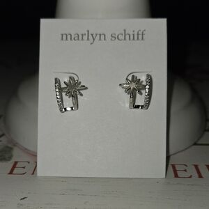 Marlyn Schiff Silver and Crystal Starburst Double Post Hoop Earrings